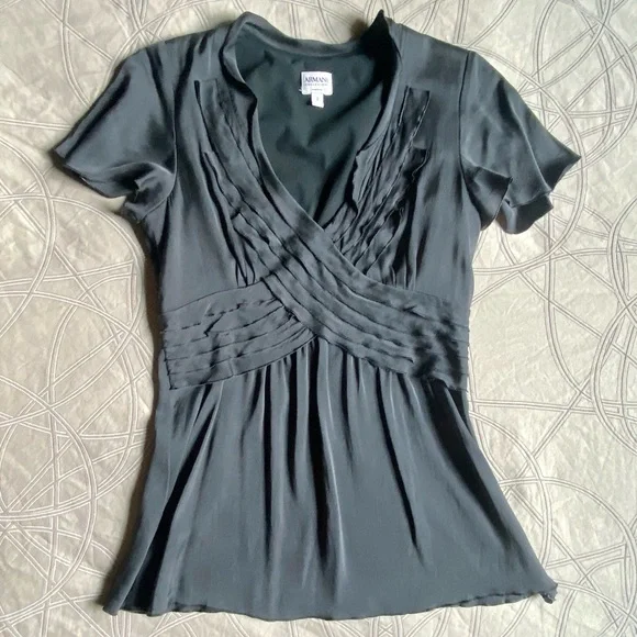 Armani Collezioni Silk Black Blouse, Black, Size 2 - Picture 2 of 5